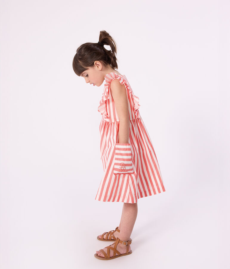 Children's sleeveless stripy cotton dress pink/white