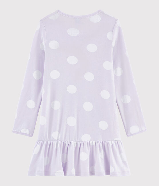 Girl's polka dot ribbed nightdress LISERON purple/ECUME white