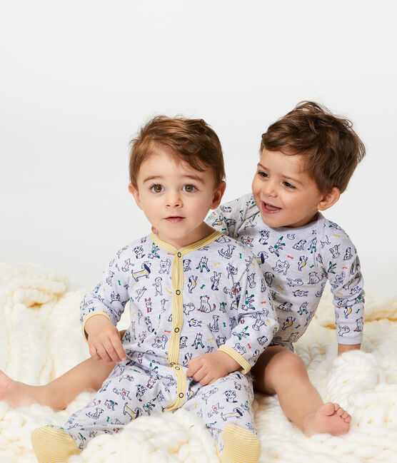 Baby Boys' Ribbed Sleepsuit POUSSIERE grey/MULTICO white