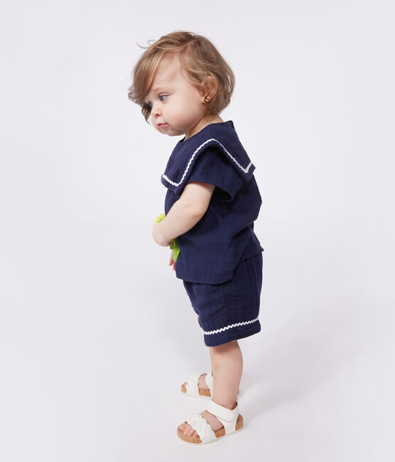 Babies' two-piece cotton outfit with nautical details SMOKING blue