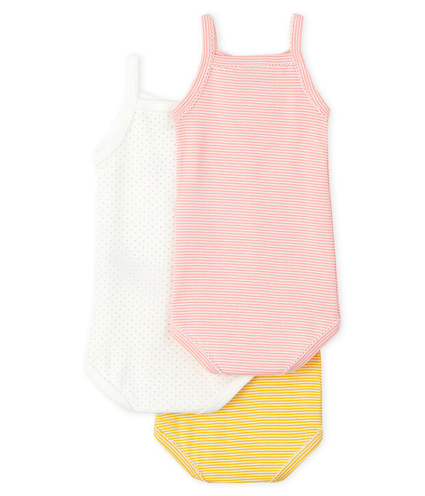 Baby Girls' Pastel Bodysuits with Straps - 3-Piece Set multicolor