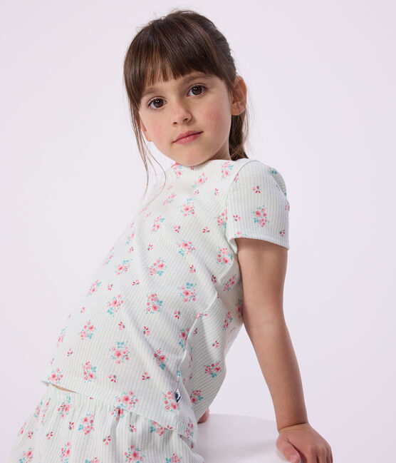 Children's floral print short cotton pyjamas MARSHMALLOW white/MULTICO white