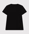 Women's Straight long-sleeved V-necked fine jersey T-shirt BLACK black