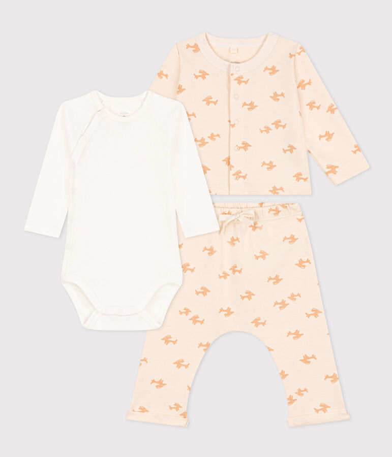 Babies' Patterned Fleece Outfit Ecru/beige
