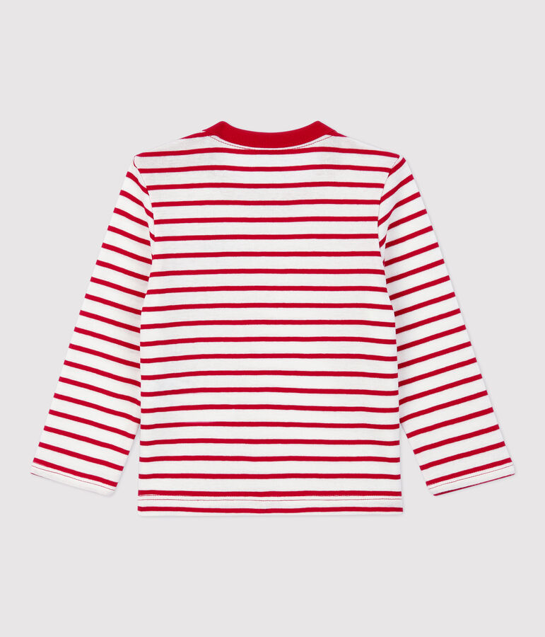 Babies' Striped Cotton T-Shirt MARSHMALLOW white/TERKUIT red