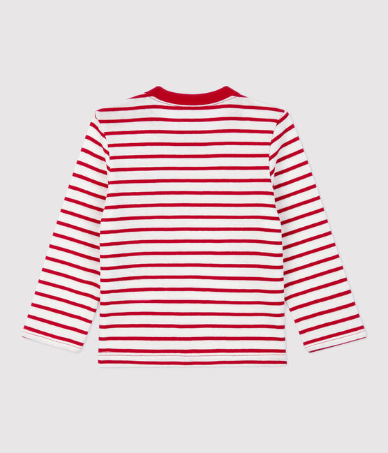 Babies' Striped Cotton T-Shirt MARSHMALLOW white/TERKUIT red