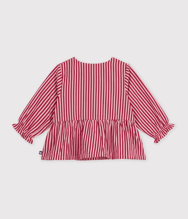 Babies' long-sleeved stripy cotton blouse pink/pink