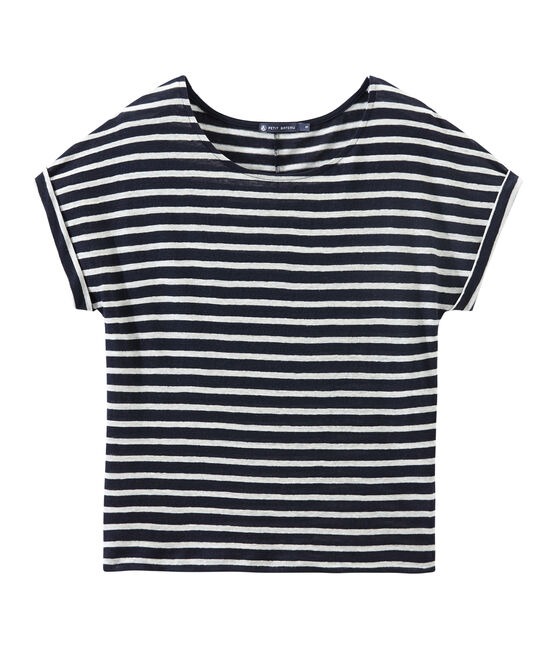 Women's striped linen tee SMOKING blue/LAIT white