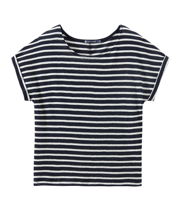 Women's striped linen tee blue/white