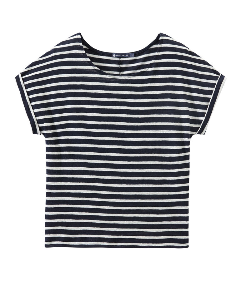 Women's striped linen tee blue/white