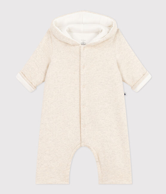 Babies' Quilted Cotton Hooded Jumpsuit MONTELIMAR CHINE beige
