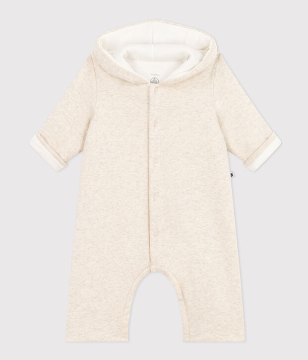 Babies' Quilted Cotton Hooded Jumpsuit beige