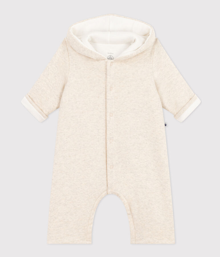 Babies' Quilted Cotton Hooded Jumpsuit beige