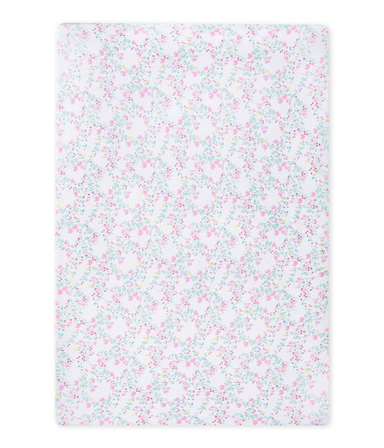 Baby girl's 120 x 60 fitted crib sheet ECUME white/MULTICO white