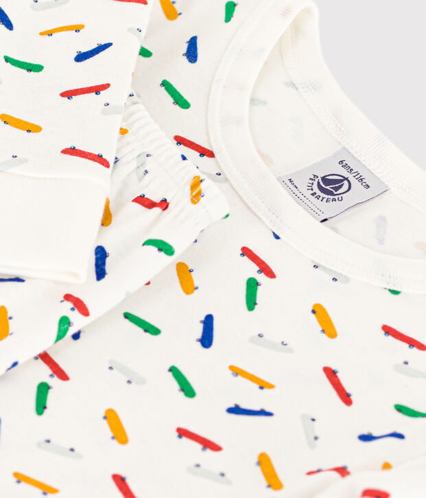 Children's Skateboard Print Fitted Cotton Pyjamas white/multicolor