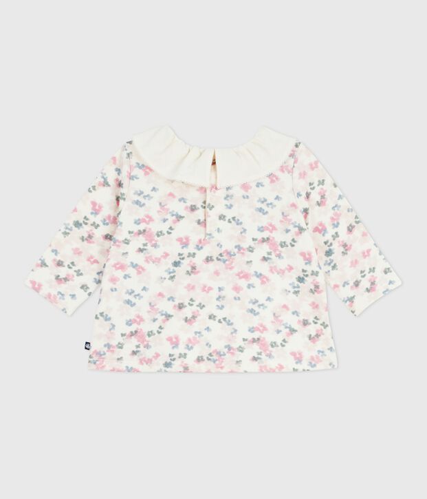 Babies' long-sleeved floral-print cotton blouse Ecru/multicolor