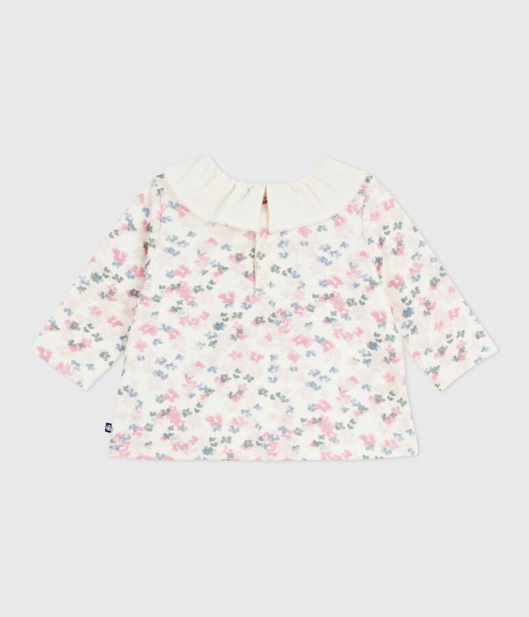 Babies' long-sleeved floral-print cotton blouse Ecru/multicolor