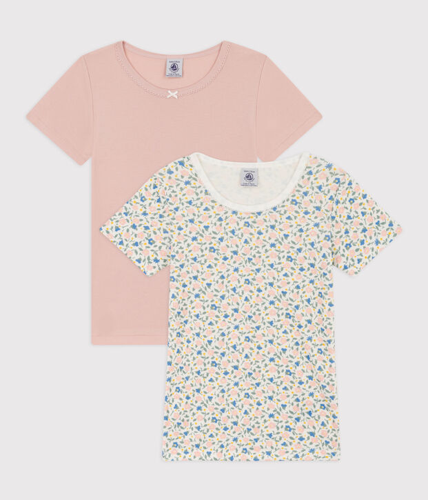 Girls' Short-Sleeved Floral Cotton T-Shirt - 2-Pack multicolor