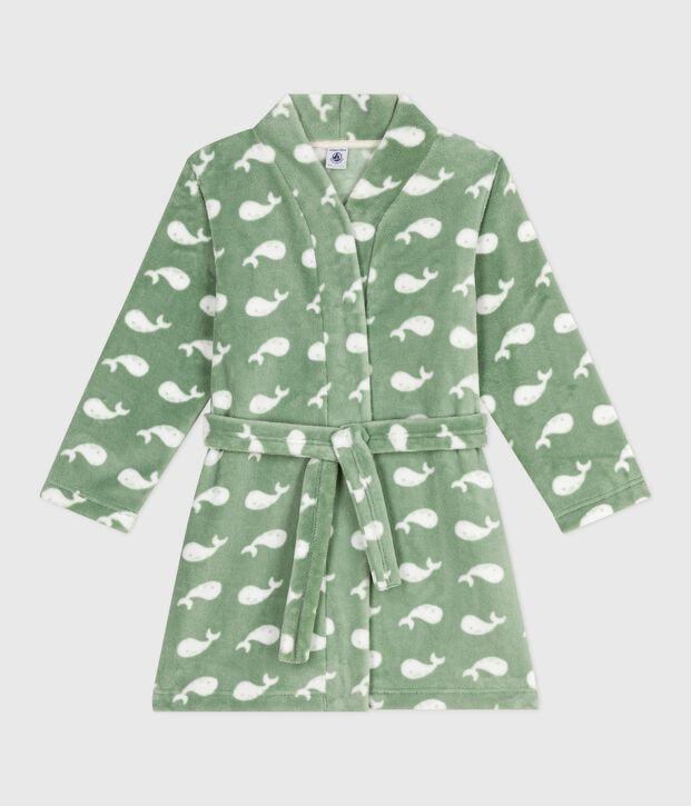 Children's printed fleece dressing gown green/white