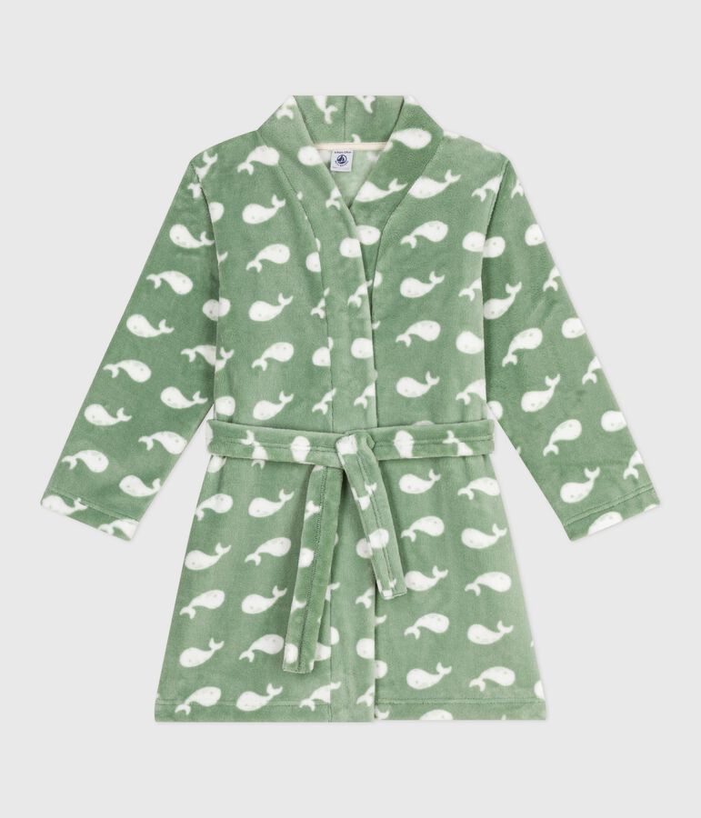 Children's printed fleece dressing gown green/white