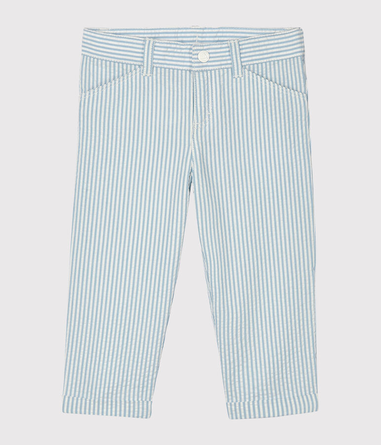 Baby Boys' Seersucker Trousers ACIER blue/MARSHMALLOW white