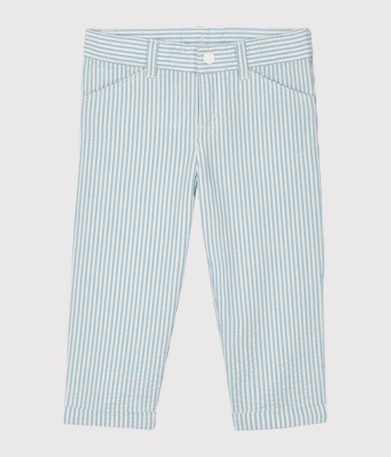 Baby Boys' Seersucker Trousers ACIER blue/MARSHMALLOW white