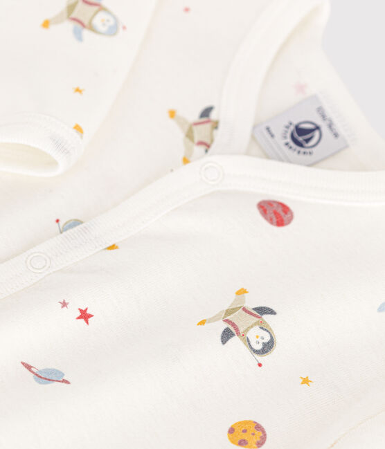 Babies' footless cotton pyjamas MARSHMALLOW white/MULTICO white