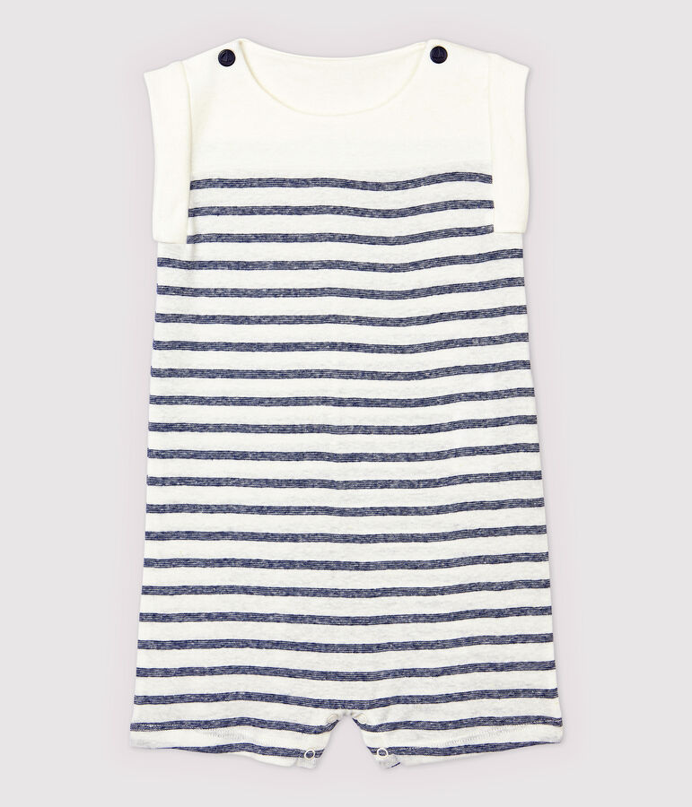 Baby Boys' Stripy Cotton and Linen Blend Jumpsuit white/blue