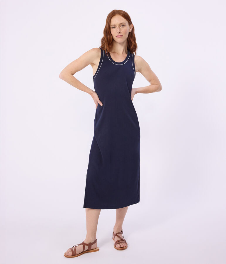 Women's long cotton vest dress blue