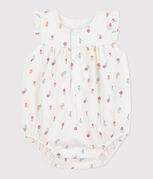 Babies' cotton rompers printed with little country flowers MARSHMALLOW white/MULTICO white