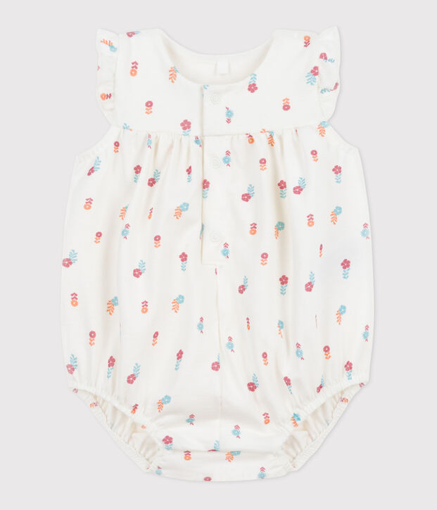 Babies' cotton rompers printed with little country flowers white/multicolor
