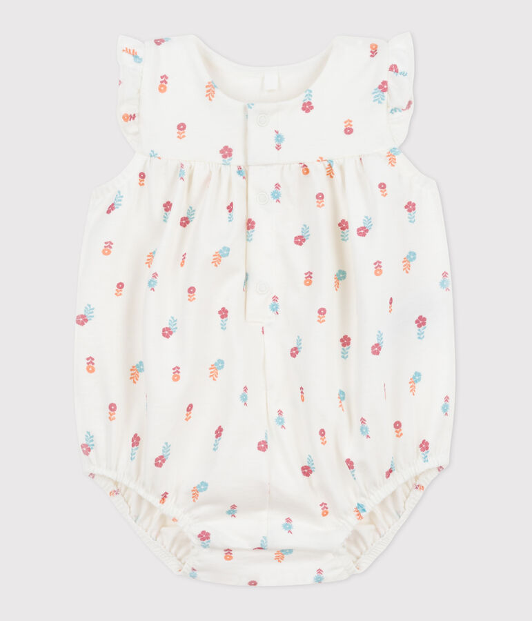 Babies' cotton rompers printed with little country flowers white/multicolor