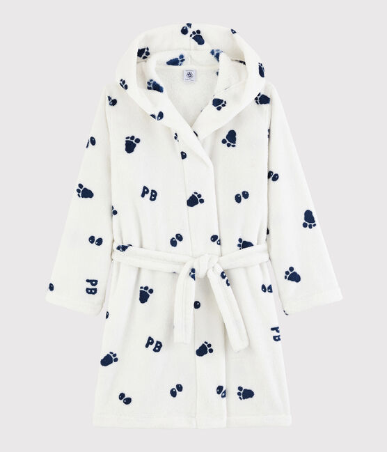 Boys' Fleece Dressing Gown MARSHMALLOW white/MEDIEVAL blue