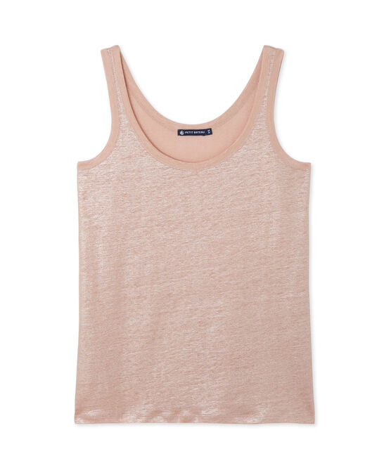 Women's lacquered linen tank top ROSE pink/ARGENT grey