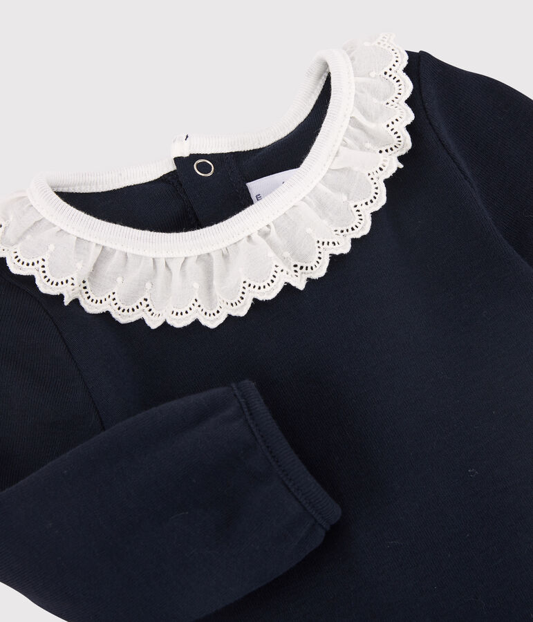 Baby girl's long-sleeved dress MARSHMALLOW white/SMOKING blue