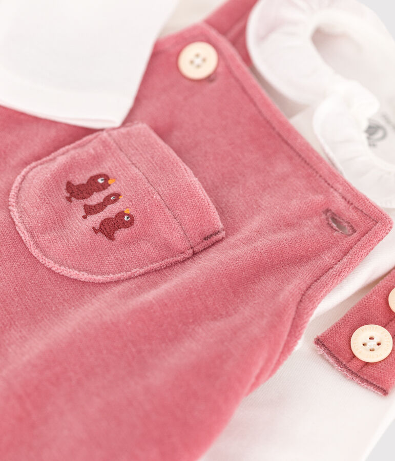 Babies' velour dungaree set pink