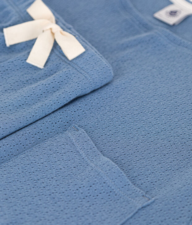 Women's openwork cotton pyjama shorts and plain T-shirt blue