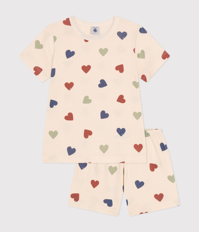 Children's Short Cotton Heart Print Pyjamas Ecru/multicolor