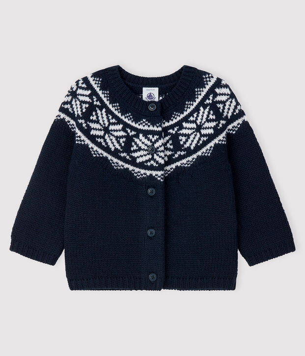 Baby's cardigan in 100% wool blue/white