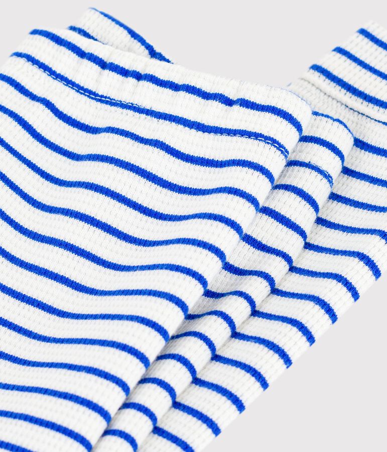 Babies' stripy cotton leggings MILK blue/PERSE