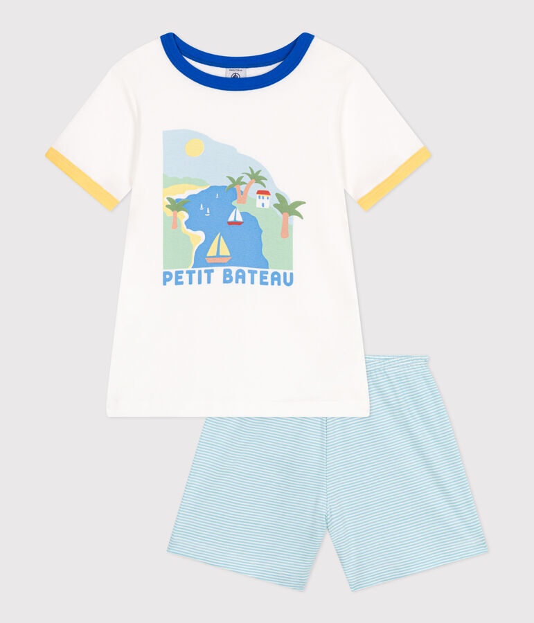 Children's short cotton pyjamas. MARSHMALLOW white/MULTICO white