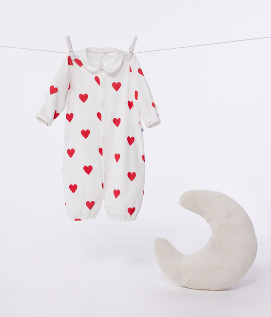 Babies' cotton sleep sack with a collar with red hearts MARSHMALLOW white/TERKUIT red