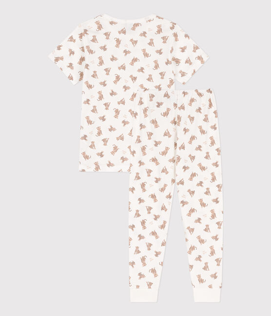 Children's unisex short-sleeved leopard print cotton pyjamas MARSHMALLOW white/MULTICO white