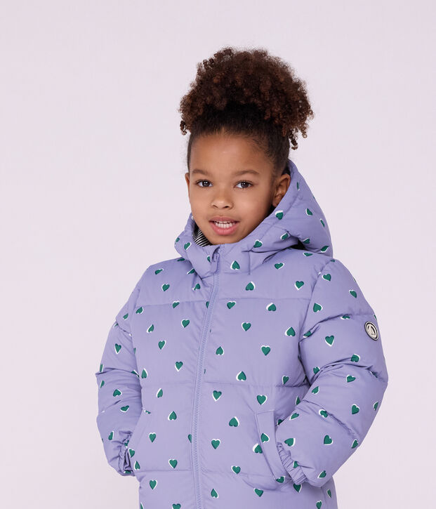 Children's heart print puffer jacket purple/multicolor