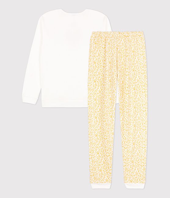 Girls' Floral Dual-Material Pyjamas MARSHMALLOW white/MULTICO white