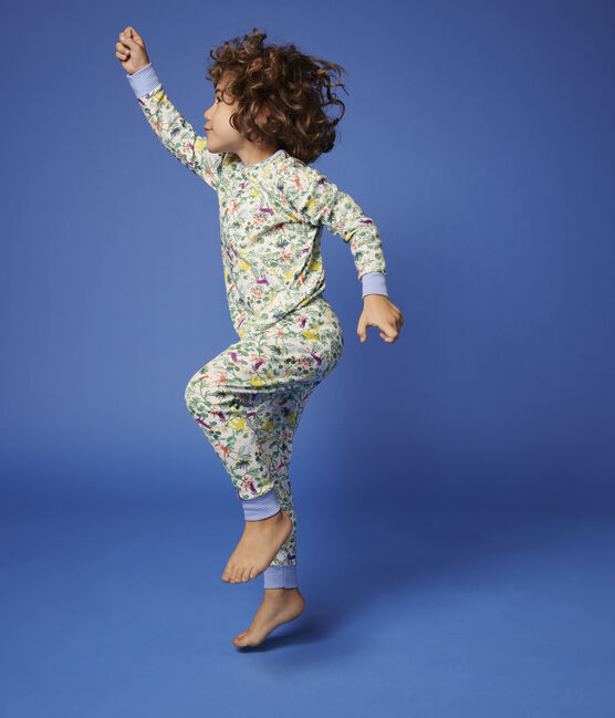 Boys' Jungle Print Cotton Pyjamas MARSHMALLOW white/MULTICO white