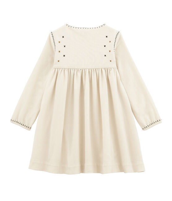 Girl's long sleeved dress with embroidery MARSHMALLOW white