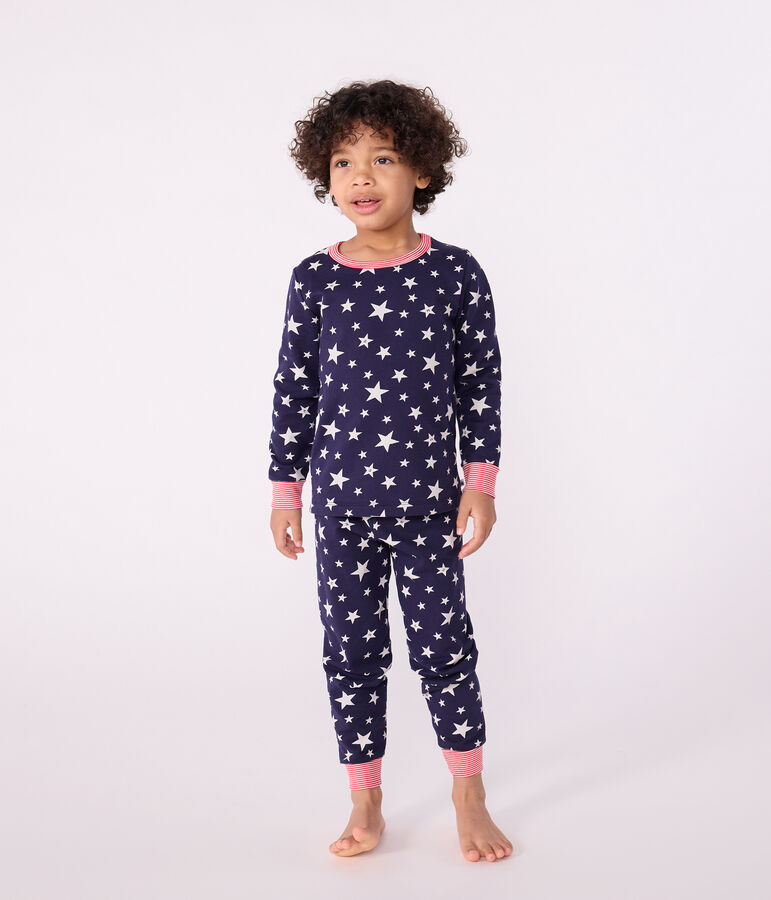 Children's pyjamas in star-print fleece blue/white