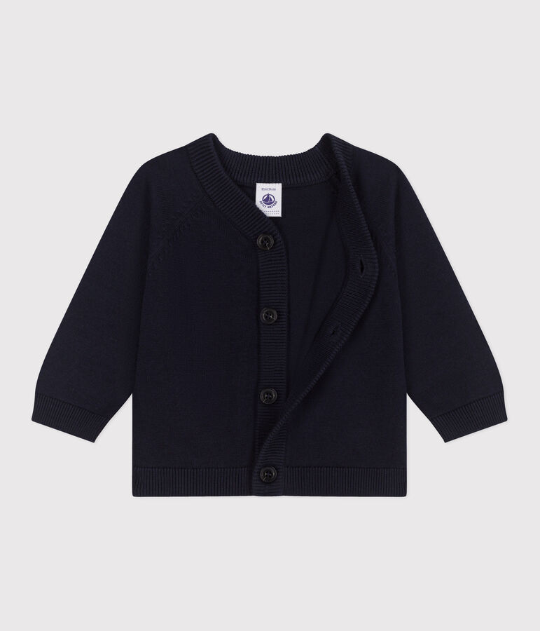 Babies' plain cotton cardigan SMOKING blue