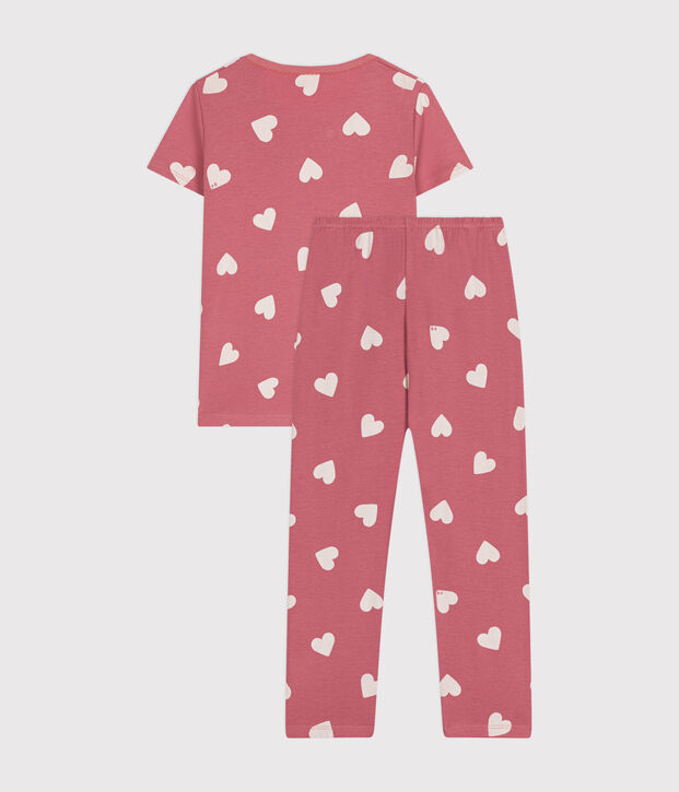 Children's heart print pattern cotton pyjamas pink/ecru